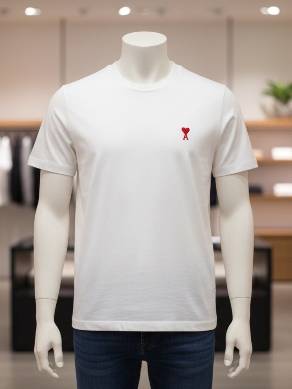 Ami White Tee with Red Heart 'A' Logo